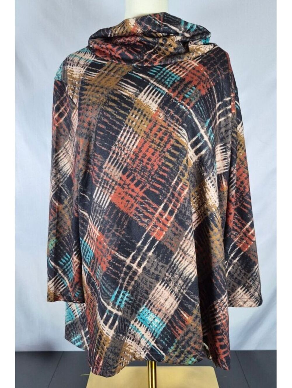 Keren Hart NWT Abstract Plaid Cowl Neck Tunic Top
